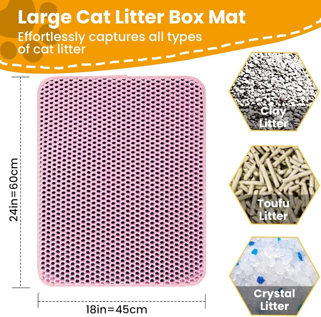 Cat Litter Mat, Double Layer Non-slip Pet Litter Trapper Mat, Large Pet Litter Box Mat, Wear-Resistant Filter, Waterproof and Non-slip