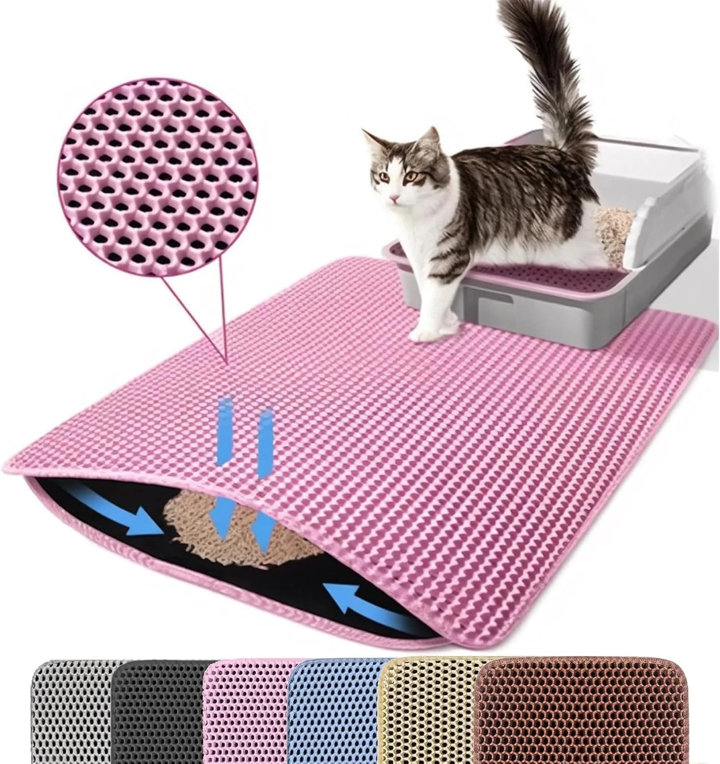 Tapis de litière pour chat Double couche antidérapant pour animaux de compagnie, grand bac à litière pour animaux de compagnie, filtre résistant à l'usure, imperméable et antidérapant