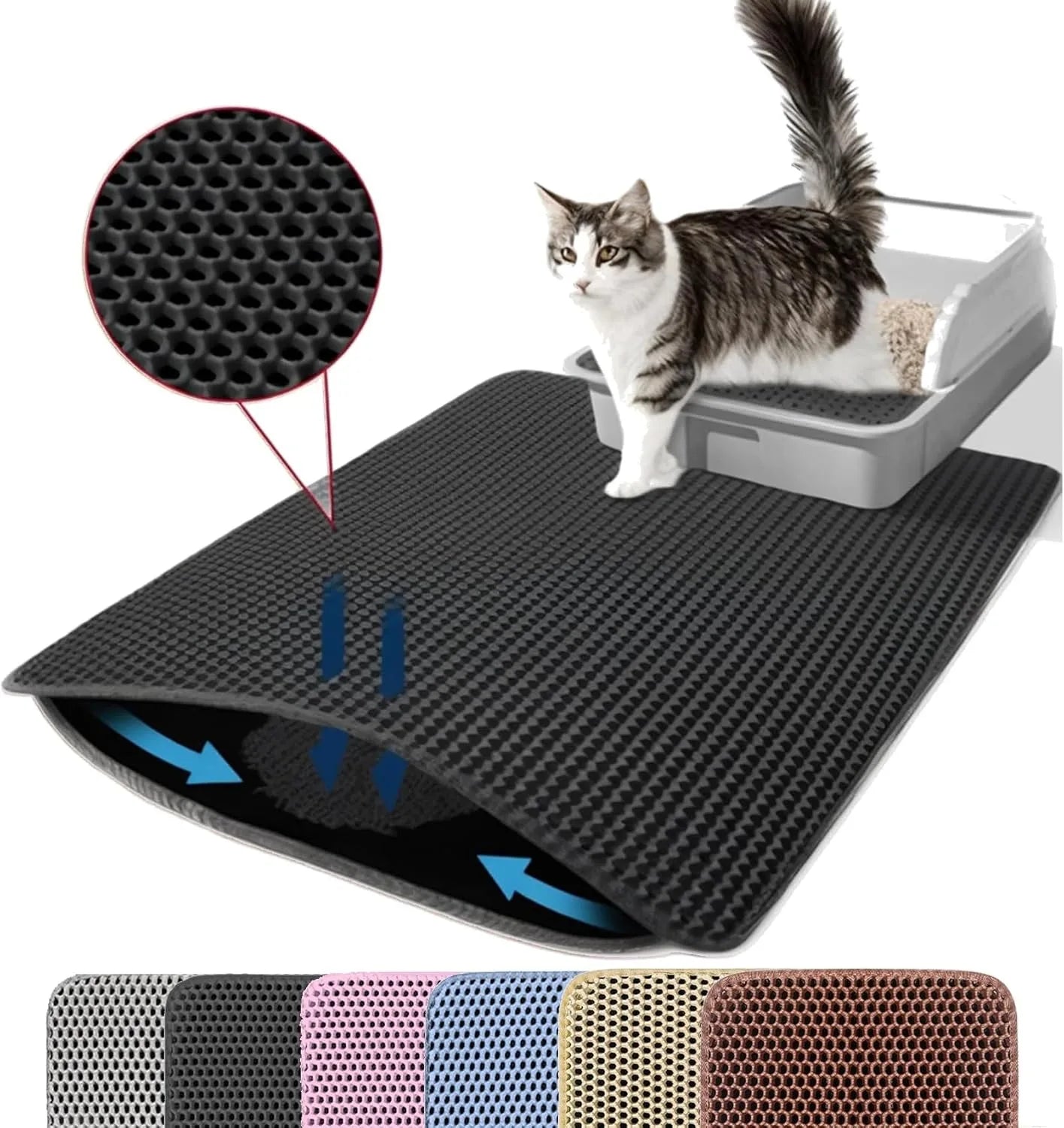 Tapis de litière pour chat Double couche antidérapant pour animaux de compagnie, grand bac à litière pour animaux de compagnie, filtre résistant à l'usure, imperméable et antidérapant