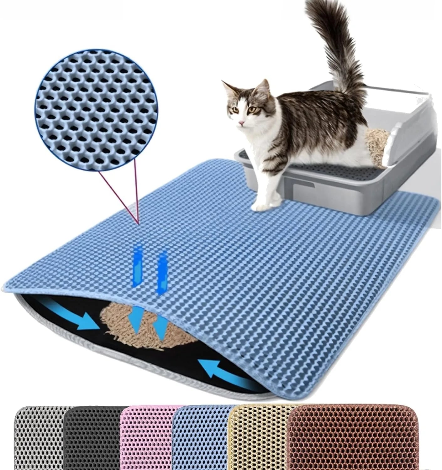 Tapis de litière pour chat Double couche antidérapant pour animaux de compagnie, grand bac à litière pour animaux de compagnie, filtre résistant à l'usure, imperméable et antidérapant