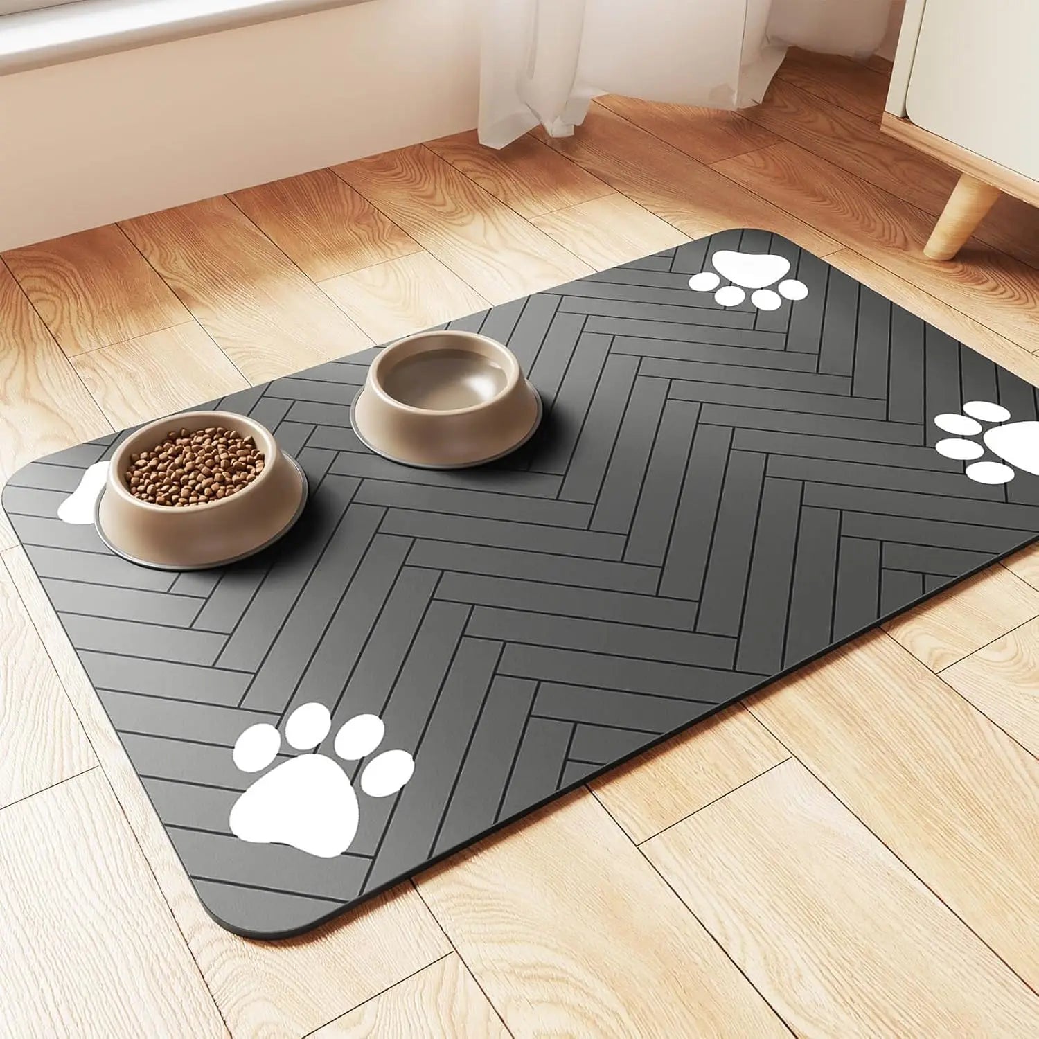 Tapis d'alimentation pour animaux de compagnie - Tapis absorbant pour gamelles d'eau et de nourriture, avec support en caoutchouc imperméable, tapis à séchage rapide pour chien et chat