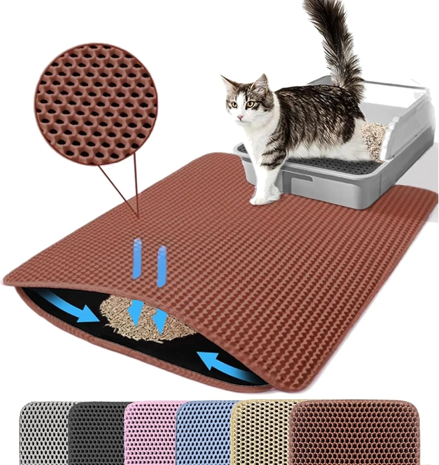 Tapis de litière pour chat Double couche antidérapant pour animaux de compagnie, grand bac à litière pour animaux de compagnie, filtre résistant à l'usure, imperméable et antidérapant
