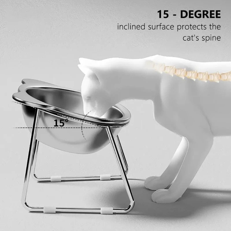 ‌ Bol pour chat surélevé en acier inoxydable 304 avec 15 °   Protège-cou incliné au design surélevé, alimentation saine incassable pour chats et chiots