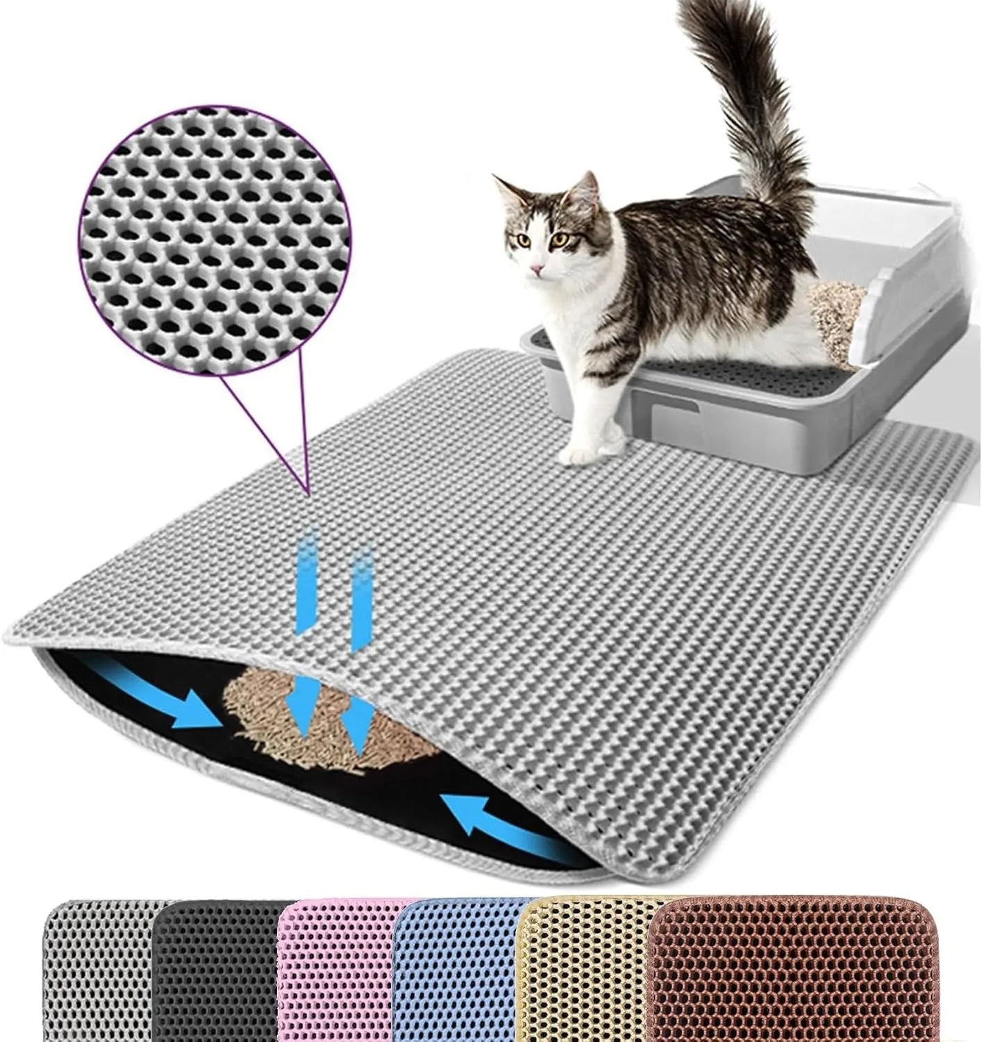Tapis de litière pour chat Double couche antidérapant pour animaux de compagnie, grand bac à litière pour animaux de compagnie, filtre résistant à l'usure, imperméable et antidérapant